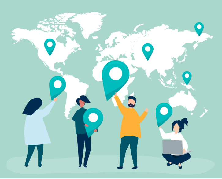 SEO illustration people on a map